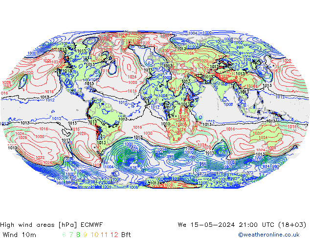 High wind areas ECMWF  15.05.2024 21 UTC