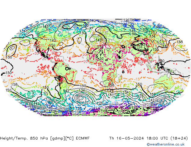 Height/Temp. 850 hPa ECMWF Čt 16.05.2024 18 UTC