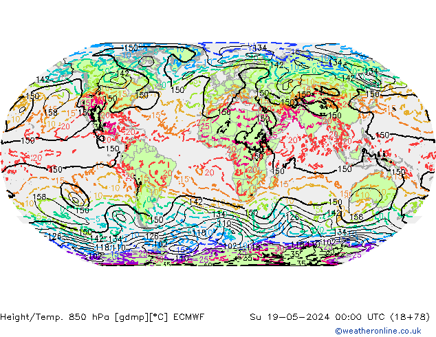 Height/Temp. 850 hPa ECMWF dom 19.05.2024 00 UTC