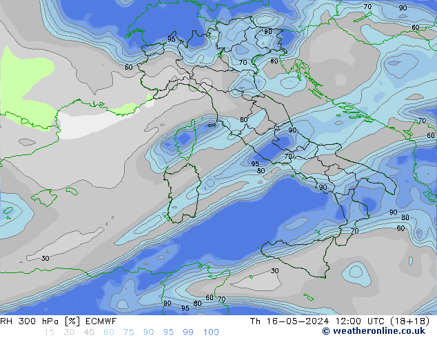 RH 300 hPa ECMWF Th 16.05.2024 12 UTC