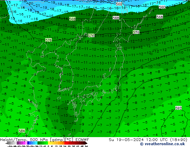 Z500/Regen(+SLP)/Z850 ECMWF zo 19.05.2024 12 UTC