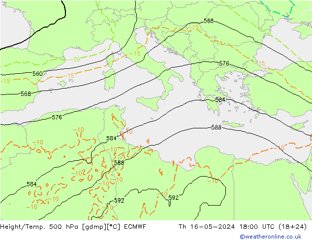 Z500/Regen(+SLP)/Z850 ECMWF do 16.05.2024 18 UTC