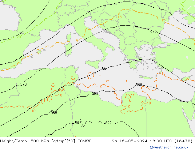 Yükseklik/Sıc. 500 hPa ECMWF Cts 18.05.2024 18 UTC