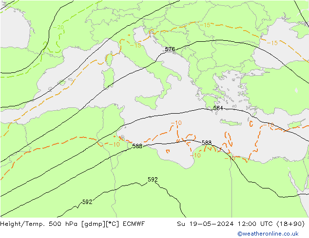 Height/Temp. 500 hPa ECMWF nie. 19.05.2024 12 UTC