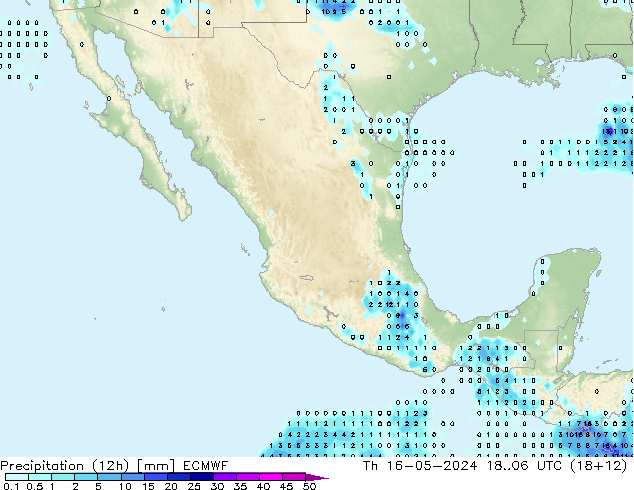 Precipitación (12h) ECMWF jue 16.05.2024 06 UTC