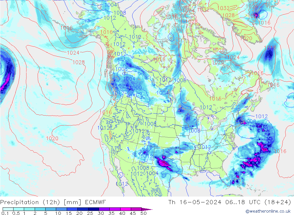 Precipitación (12h) ECMWF jue 16.05.2024 18 UTC