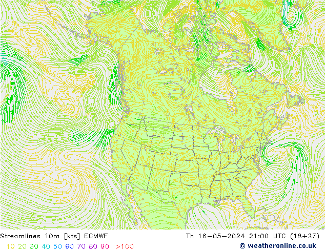 Streamlines 10m ECMWF Th 16.05.2024 21 UTC