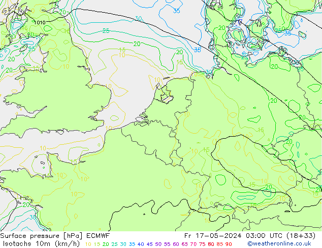 Isotachs (kph) ECMWF Fr 17.05.2024 03 UTC