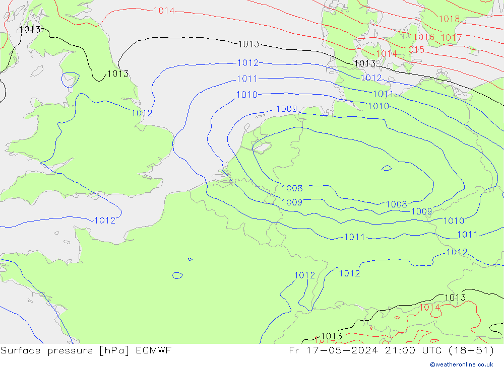 Luchtdruk (Grond) ECMWF vr 17.05.2024 21 UTC