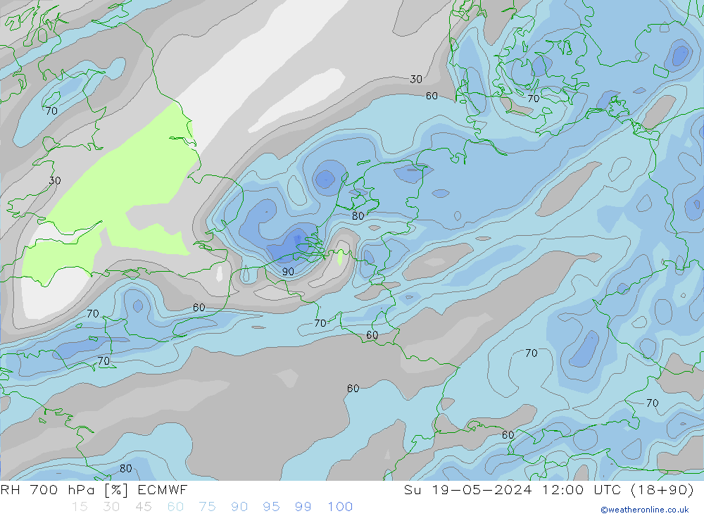 RH 700 гПа ECMWF Вс 19.05.2024 12 UTC