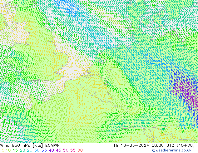 风 850 hPa ECMWF 星期四 16.05.2024 00 UTC