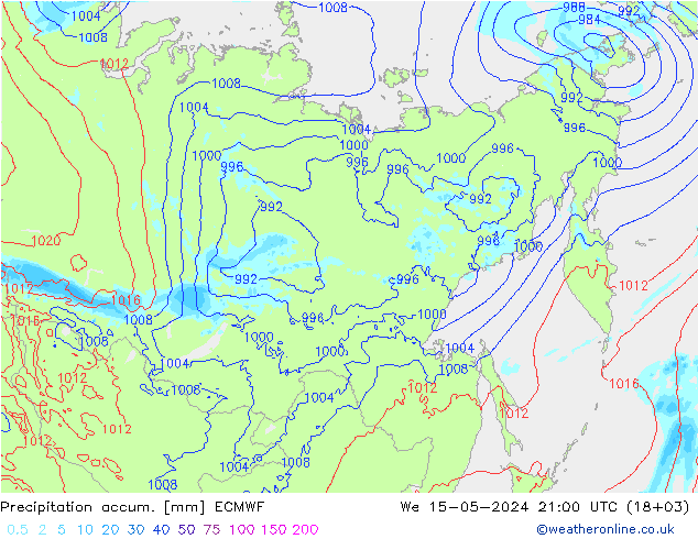 Precipitación acum. ECMWF mié 15.05.2024 21 UTC