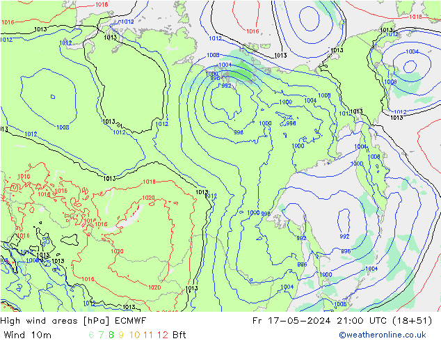 High wind areas ECMWF  17.05.2024 21 UTC
