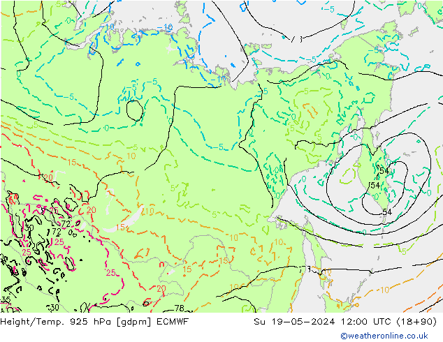 Height/Temp. 925 hPa ECMWF Ne 19.05.2024 12 UTC