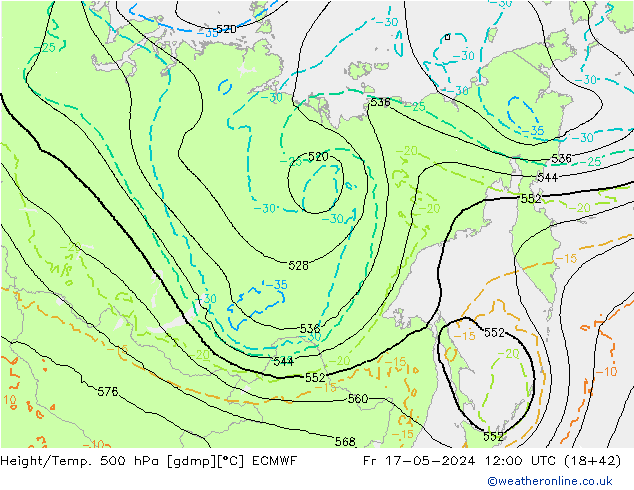 Z500/Rain (+SLP)/Z850 ECMWF ven 17.05.2024 12 UTC
