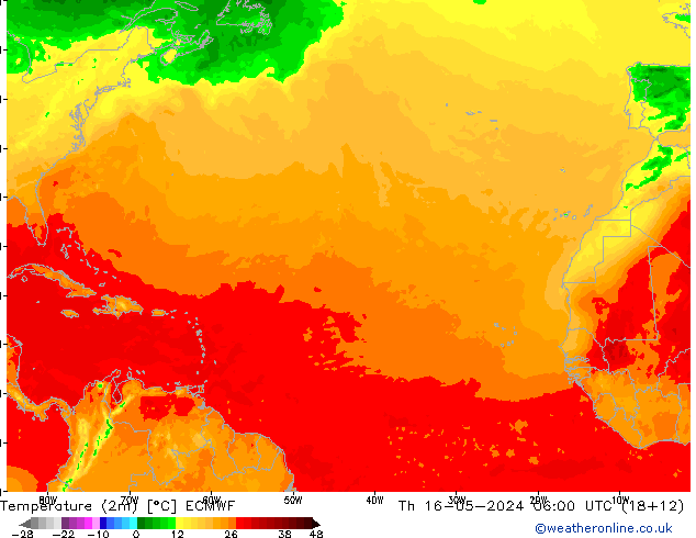 Temperature (2m) ECMWF Čt 16.05.2024 06 UTC