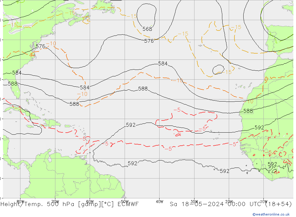 Géop./Temp. 500 hPa ECMWF sam 18.05.2024 00 UTC