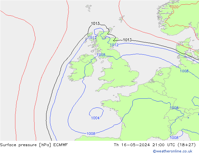 pressão do solo ECMWF Qui 16.05.2024 21 UTC