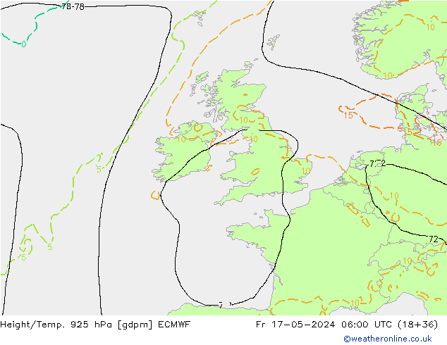 Height/Temp. 925 hPa ECMWF Pá 17.05.2024 06 UTC