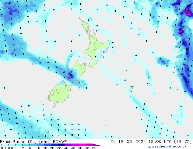 Precipitation (6h) ECMWF Ne 19.05.2024 00 UTC