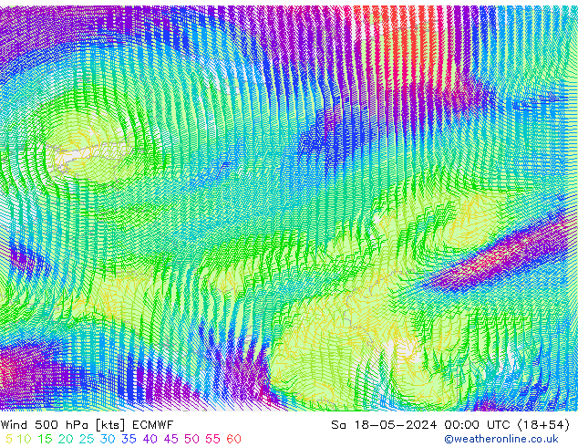 Wind 500 hPa ECMWF Sa 18.05.2024 00 UTC