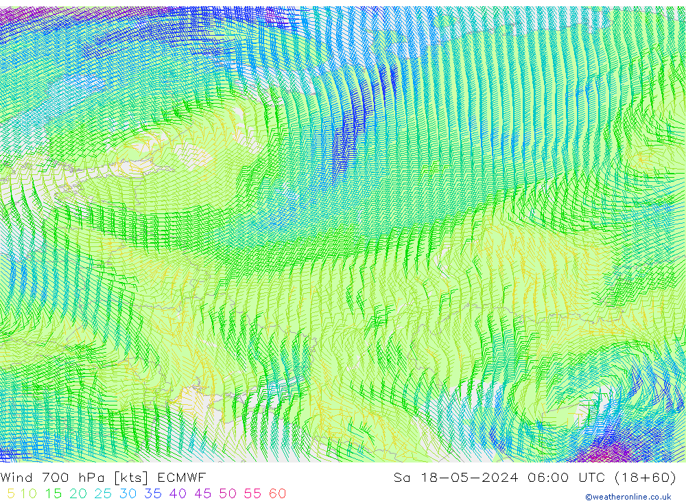 Viento 700 hPa ECMWF sáb 18.05.2024 06 UTC