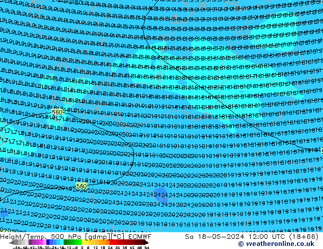 Height/Temp. 500 hPa ECMWF  18.05.2024 12 UTC