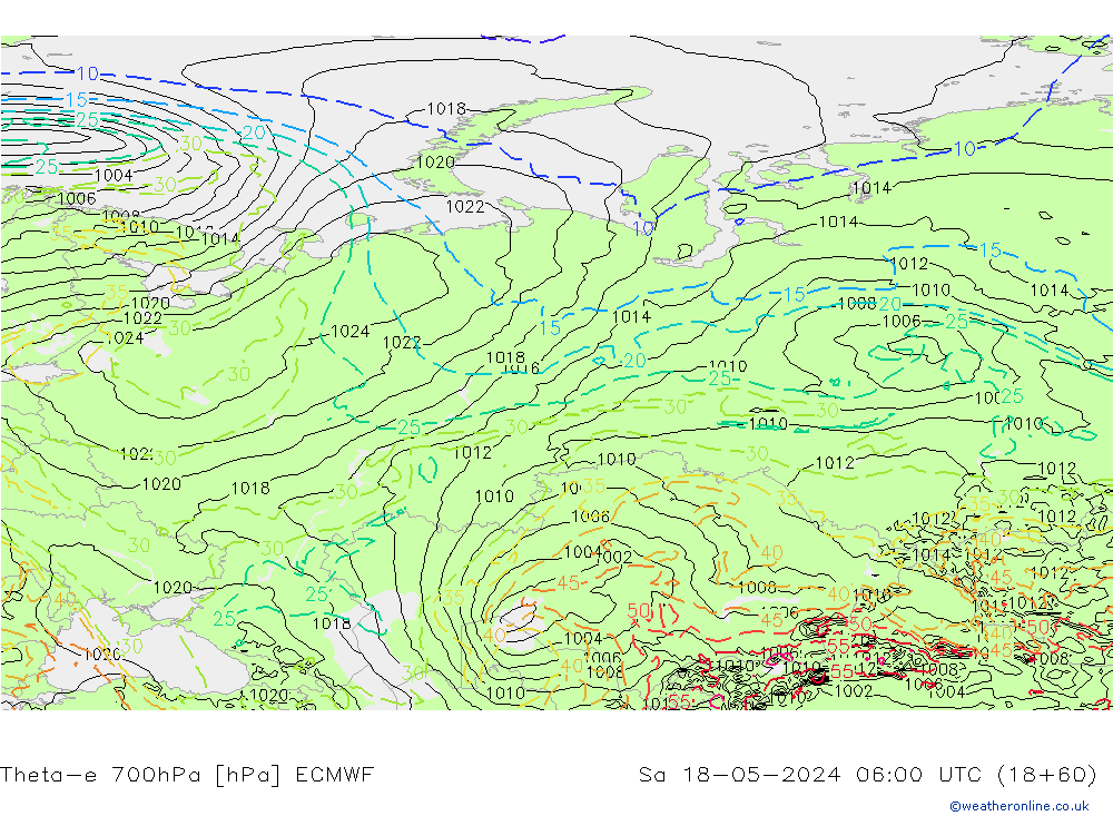 Theta-e 700hPa ECMWF za 18.05.2024 06 UTC