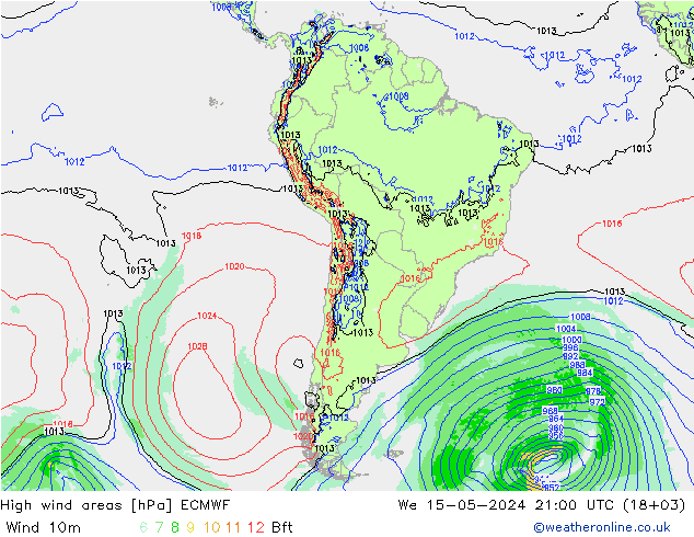 High wind areas ECMWF St 15.05.2024 21 UTC