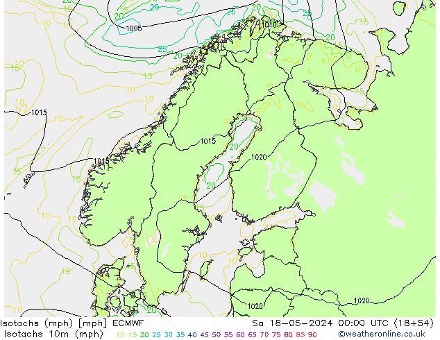 Isotachen (mph) ECMWF za 18.05.2024 00 UTC