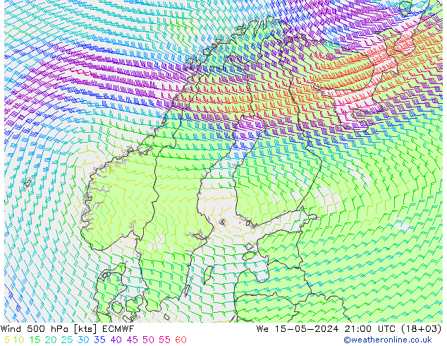 风 500 hPa ECMWF 星期三 15.05.2024 21 UTC