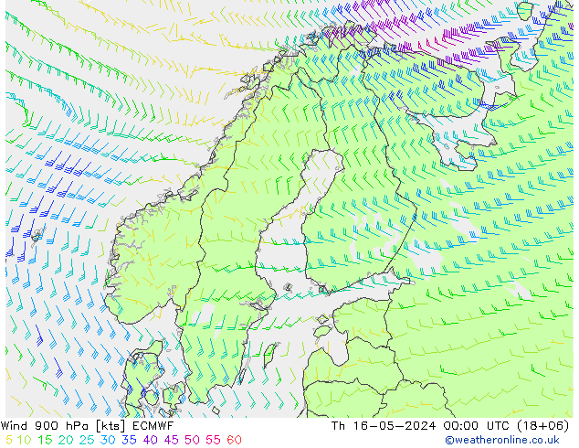 风 900 hPa ECMWF 星期四 16.05.2024 00 UTC