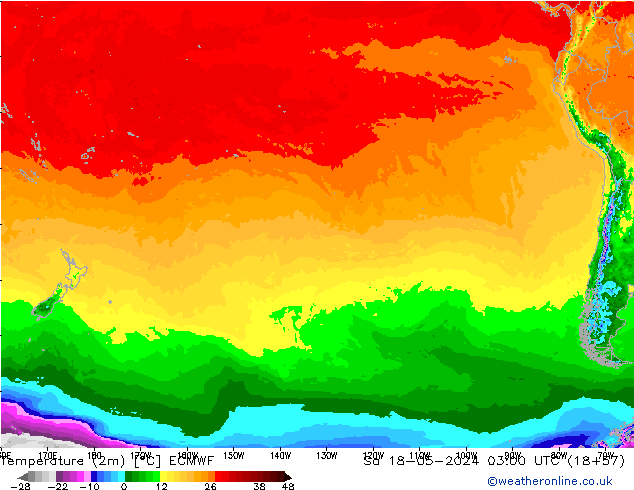 Temperatuurkaart (2m) ECMWF za 18.05.2024 03 UTC