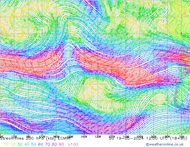 Linea di flusso 200 hPa ECMWF dom 19.05.2024 12 UTC