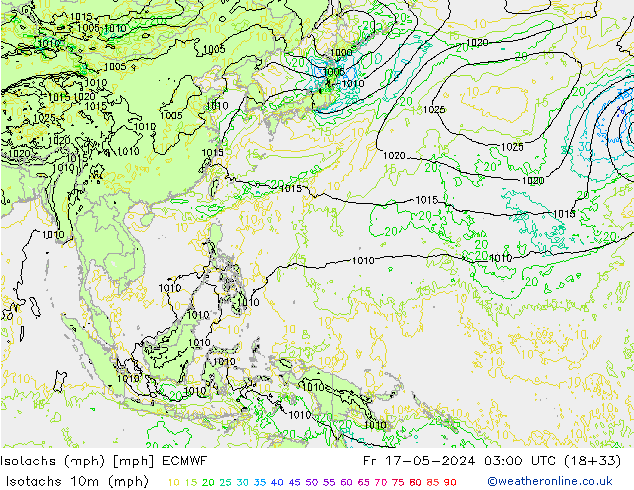 Isotachen (mph) ECMWF Fr 17.05.2024 03 UTC
