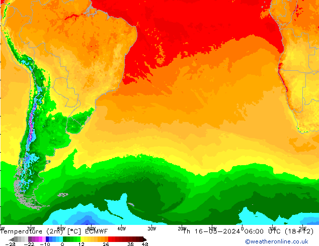 карта температуры ECMWF чт 16.05.2024 06 UTC