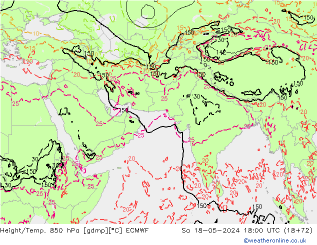 Height/Temp. 850 hPa ECMWF Sa 18.05.2024 18 UTC