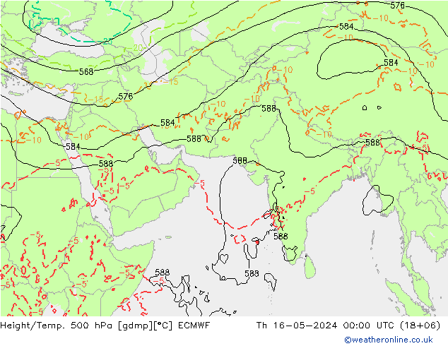 Z500/Rain (+SLP)/Z850 ECMWF 星期四 16.05.2024 00 UTC