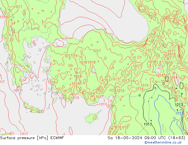 Pressione al suolo ECMWF sab 18.05.2024 09 UTC