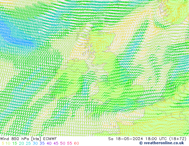 Wind 850 hPa ECMWF Sa 18.05.2024 18 UTC