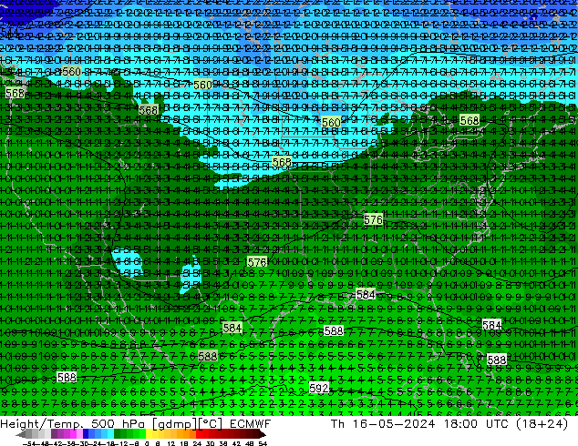 Z500/Rain (+SLP)/Z850 ECMWF czw. 16.05.2024 18 UTC