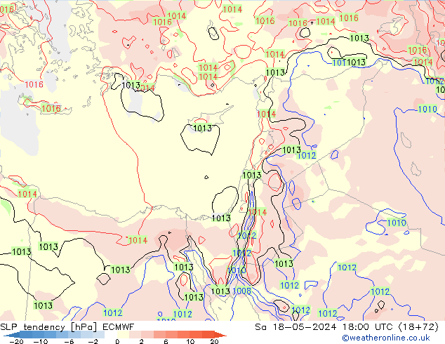 Tendenza di Pressione ECMWF sab 18.05.2024 18 UTC