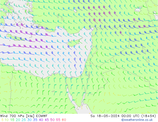 Wind 700 hPa ECMWF Sa 18.05.2024 00 UTC