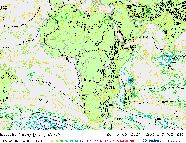 Eşrüzgar Hızları mph ECMWF Paz 19.05.2024 12 UTC