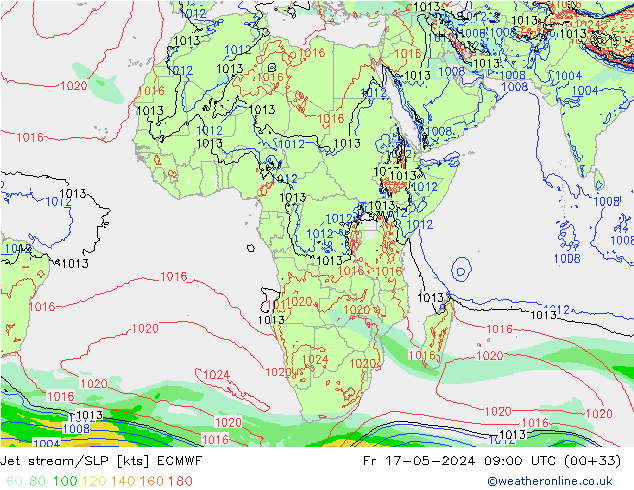 Jet stream/SLP ECMWF Fr 17.05.2024 09 UTC