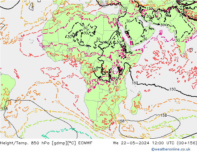 Z500/Rain (+SLP)/Z850 ECMWF  22.05.2024 12 UTC