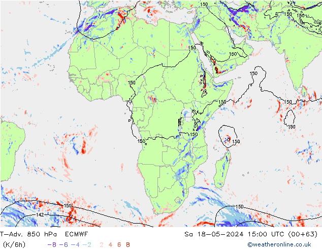T-Adv. 850 hPa ECMWF Sa 18.05.2024 15 UTC