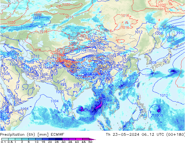 Precipitazione (6h) ECMWF gio 23.05.2024 12 UTC