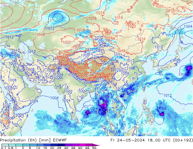 Z500/Yağmur (+YB)/Z850 ECMWF Cu 24.05.2024 00 UTC