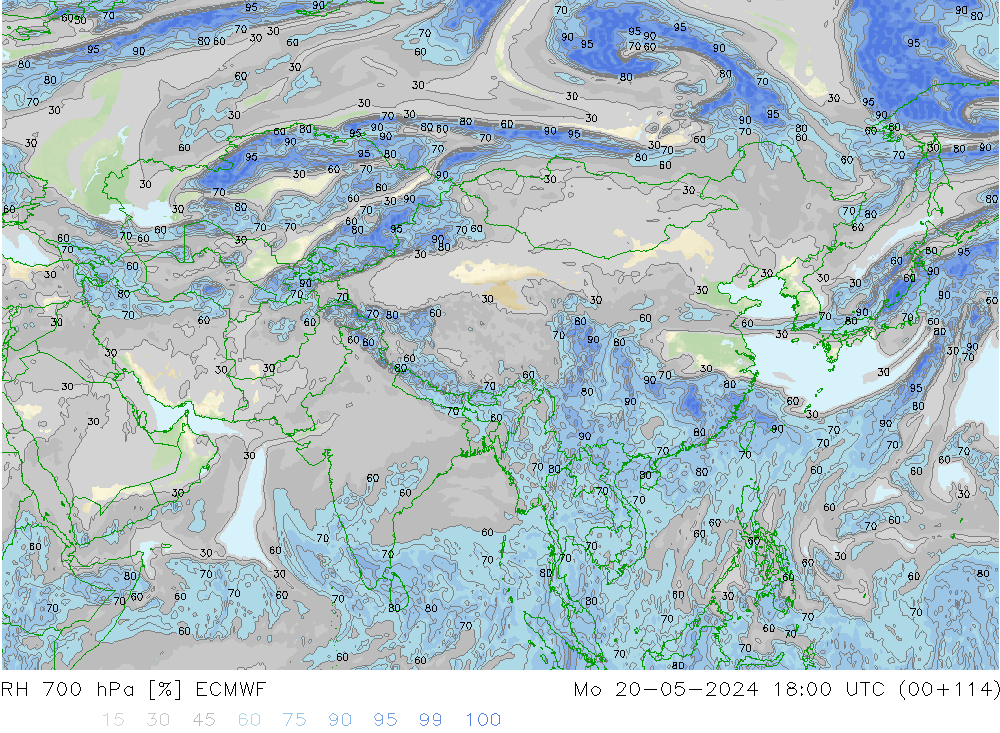 Humidité rel. 700 hPa ECMWF lun 20.05.2024 18 UTC